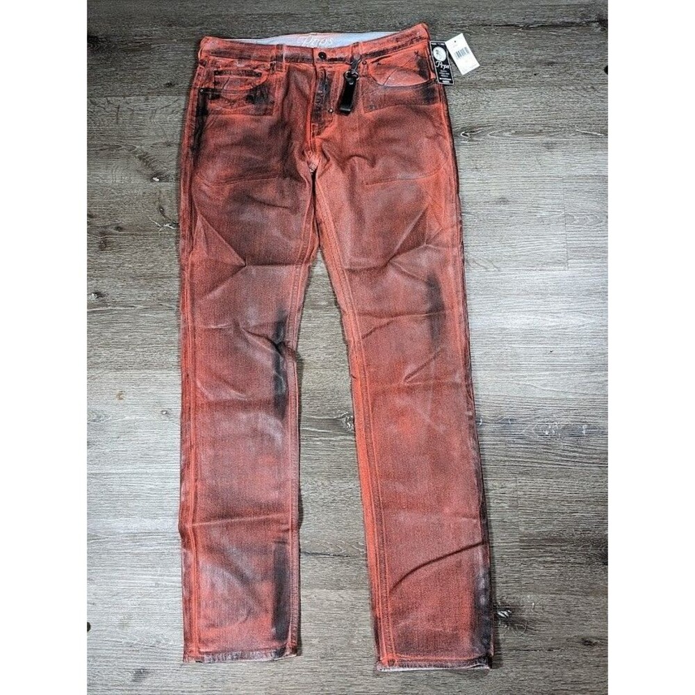 PRPS Demon Straight Fit Red Black Distressed Jeans USA Made 33 MSRP $328